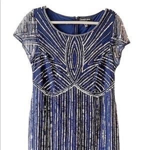 Papell Studio Adrianna Papell Size 14 Navy Blue Sequin Cocktail Dress Sparkles